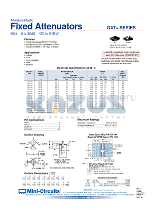 GAT-2 datasheet - Miniature Plastic Fixed Attenuators