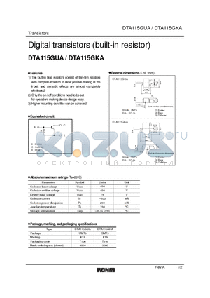 DTA115GKA datasheet - Digital transistors (built-in resistor)