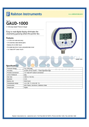 GAUD-1000 datasheet - 0-1000 psig Digital Pressure Gauge