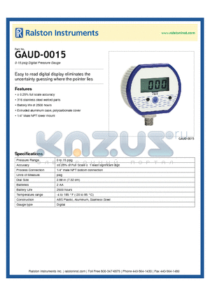 GAUD-0015 datasheet - 0-15 psig Digital Pressure Gauge