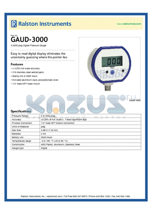 GAUD-3000 datasheet - 0-3000 psig Digital Pressure Gauge