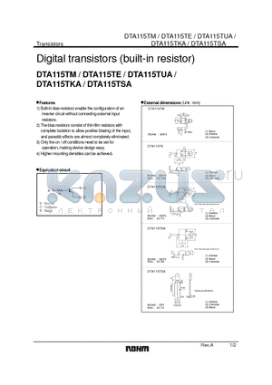 DTA115TSA datasheet - Digital transistors (built-in resistor)