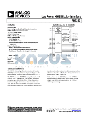 AD9393/PCBZ datasheet - Low Power HDMI Display Interface