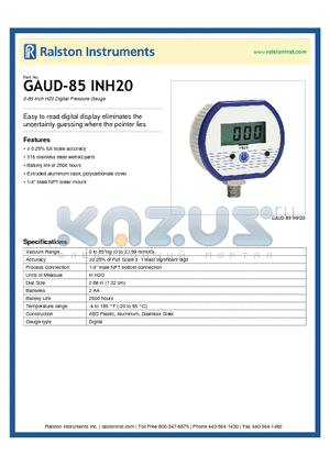 GAUD-85INH20 datasheet - 0-85 Inch H20 Digital Pressure Gauge