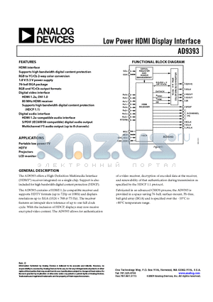 AD9393BBCZRL-80 datasheet - Low Power HDMI Display Interface