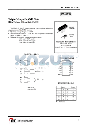 IW4023BN datasheet - Triple 3-Input NAND Gate