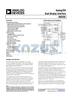 AD9396KSTZ-150 datasheet - Analog/DVI Dual-Display Interface
