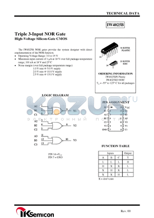 IW4025BN datasheet - Triple 3-Input NOR Gate High-Voltage Silicon-Gate CMOS