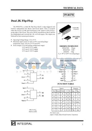 IW4027B datasheet - Dual JK Flip-Flop