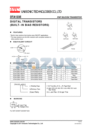 DTA123EG-T92-K datasheet - DIGITAL TRANSISTORS