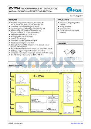 IC-TW4EVALTW41D datasheet - PROGRAMMABLE INTERPOLATOR WITH AUTOMATIC OFFSET CORRECTION