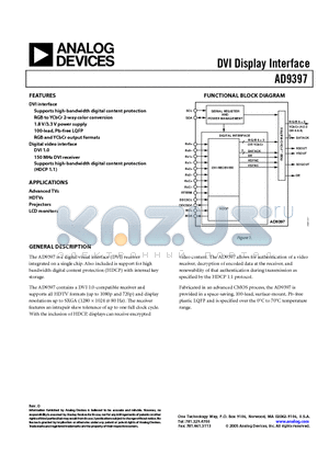 AD9397KSTZ-100 datasheet - DVI Display Interface