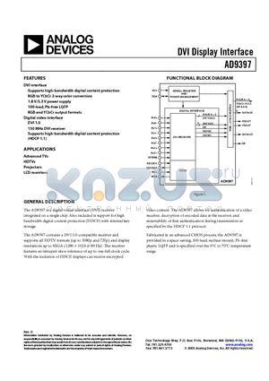 AD9397KSTZ-150 datasheet - DVI Display Interface