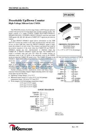IW4029BN datasheet - Presettable Up/Down Counter High-Voltage Silicon-Gate CMOS