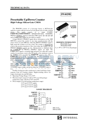 IW4029B datasheet - Presettable Up/Down Counter High-Voltage Silicon-Gate CMOS