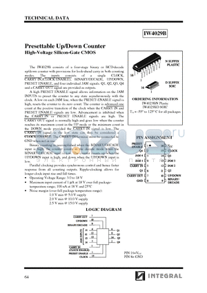 IW4029BD datasheet - Presettable Up/Down Counter High-Voltage Silicon-Gate CMOS