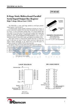 IW4034B datasheet - 8-Stage Static Bidirectional Parallel/ Serial Input/Output Bus Register High-Voltage Silicon-Gate CMOS