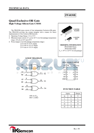 IW4030BN datasheet - Quad Exclusive-OR Gate High-Voltage Silicon-Gate CMOS