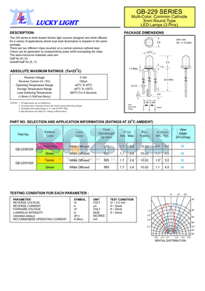 GB-229 datasheet - Multi-Color, Common Cathode 3mm Round Type LED Lamps (3 Pins)