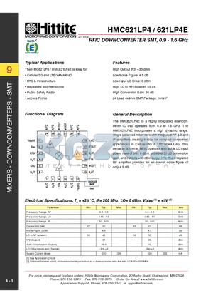 621LP4E datasheet - RFIC DOWNCONVERTER SMT, 0.9 - 1.6 GHz