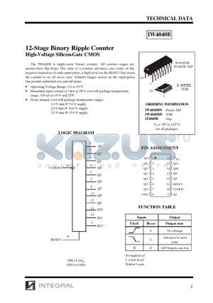IW4040BD datasheet - 12-Stage Binary Ripple Counter