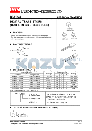 DTA123J datasheet - DIGITAL TRANSISTORS