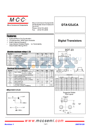 DTA123JCA datasheet - Digital Transistors