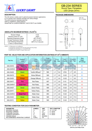 GB-234GC datasheet - Round Type, Flangeless LED Lamps (3mm)