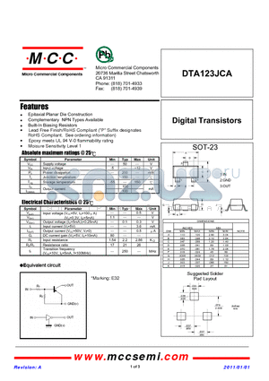 DTA123JCA datasheet - Digital Transistors