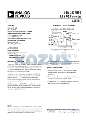 AD9481-PCB datasheet - 8-Bit, 250 MSPS 3.3 V A/D Converter