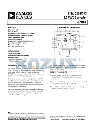 AD9481BSUZ-250 datasheet - 8-Bit, 250 MSPS 3.3 V A/D Converter