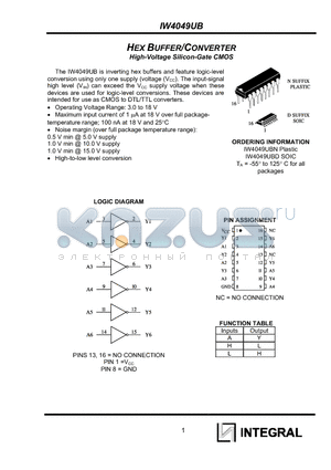 IW4049UBN datasheet - HEX BUFFER/CONVERTER High-Voltage Silicon-Gate CMOS