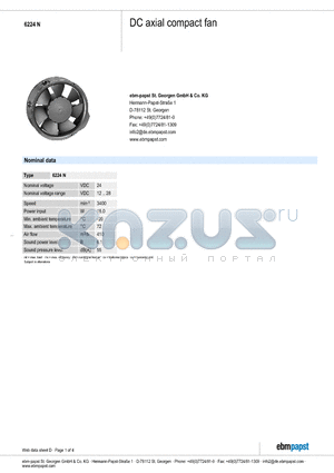 6224N datasheet - DC axial compact fan