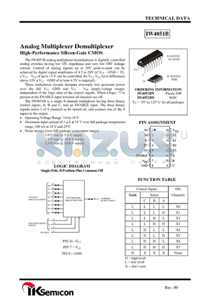 IW4051BD datasheet - Analog Multiplexer Demultiplexer High-Performance Silicon-Gate CMOS