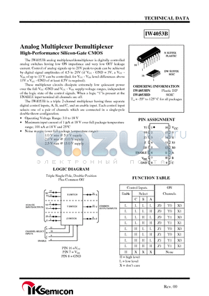 IW4053BD datasheet - Analog Multiplexer Demultiplexer High-Performance Silicon-Gate CMOS