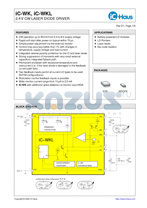 IC-WKLICSYWK1D datasheet - 2.4 V CW LASER DIODE DRIVER