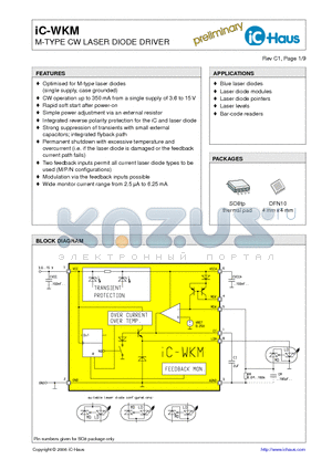 IC-WKM datasheet - M-TYPE CW LASER DIODE DRIVER