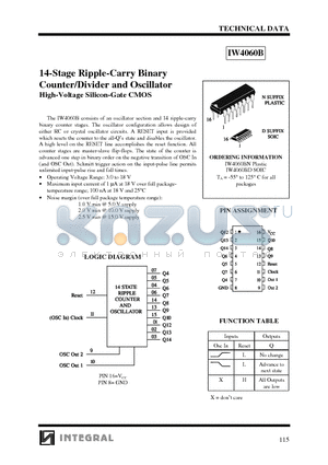 IW4060BD datasheet - 14-Stage Ripple-Carry Binary Counter/Divider and Oscillator High-Voltage Silicon-Gate CMOS