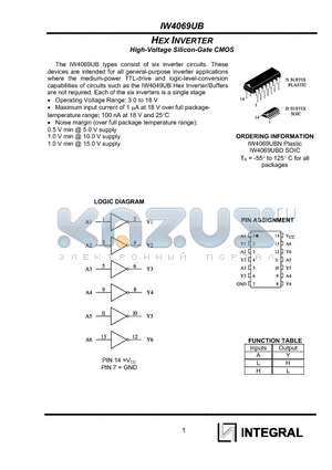 IW4069BE datasheet - HEX INVERTER High-Voltage Silicon-Gate CMOS