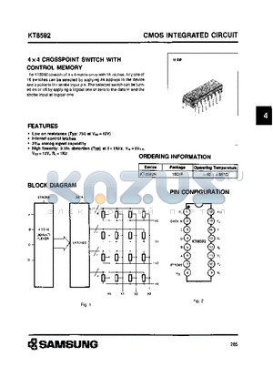KT8592 datasheet - 4 x 4 CROSSPOINT SWITCH WITH CONTROL MEMORY