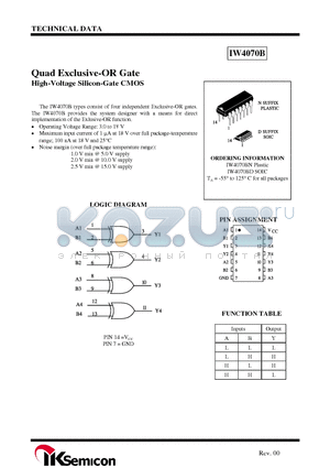IW4070B datasheet - Quad Exclusive-OR Gate High-Voltage Silicon-Gate CMOS