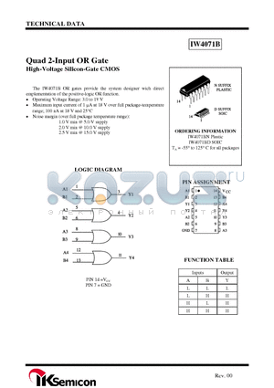 IW4071BN datasheet - Quad 2-Input OR Gate High-Voltage Silicon-Gate CMOS