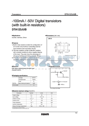 DTA123JUB datasheet - -100mA / -50V Digital transistors