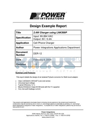 LNK500P_1 datasheet - 2.4W Cell Phone Charger