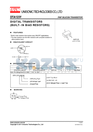 DTA123Y datasheet - DIGITAL TRANSISTORS