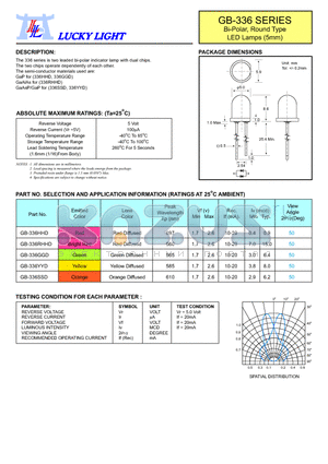 GB-336HHD datasheet - Bi-Polar, Round Type LED Lamps (5mm)