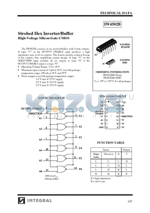 IW4502B datasheet - Strobed Hex Inverter/Buffer High-Voltage Silicon-Gate CMOS