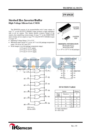 IW4502B datasheet - Strobed Hex Inverter/Buffer High-Voltage Silicon-Gate CMOS
