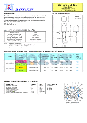 GB-336YGW datasheet - Dual-Color 5mm Round TypeLED Lamps (2 Pins)