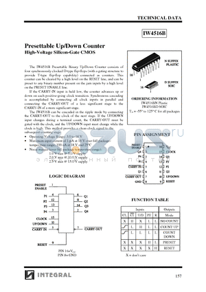 IW4516 datasheet - Presettable Up/Down Counter High-Voltage Silicon-Gate CMOS